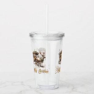 Elegant sage green wreath faux gold Reindeer Acrylic Tumbler