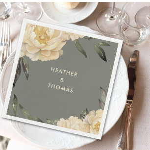 Elegant Sage Green Yellow Floral  Napkin