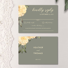Elegant Sage Green Yellow Floral  RSVP Card