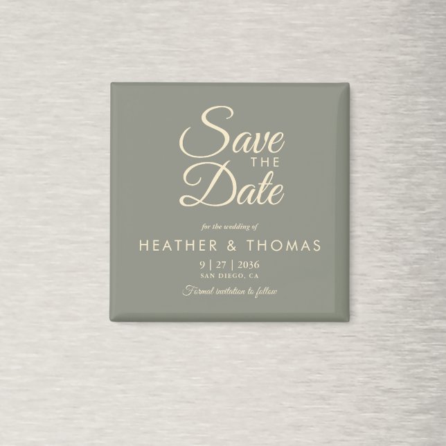 Elegant Sage Green Yellow Save The Date Magnet (Creator Uploaded)