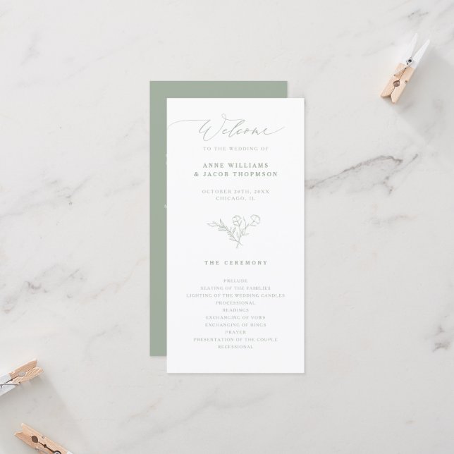 Elegant Sage Greenery Boho Floral Wedding Program (Front/Back In Situ)