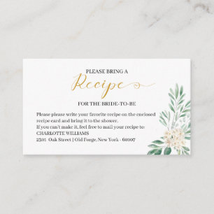 Elegant Sage Greenery Bridal Shower Recipe Request Enclosure Card