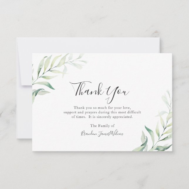 Elegant Sage Greenery Eucalyptus Funeral Thank You Card (Front)