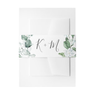 Elegant Sage Greenery Floral Wreath Script Wedding Invitation Belly Band