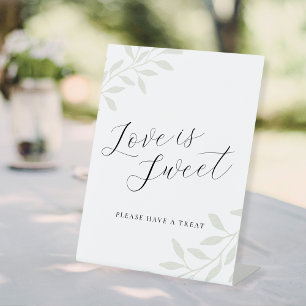 Elegant Sage Greenery Love is Sweet Wedding Table Pedestal Sign
