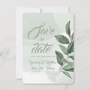 Elegant Sage Greenery Modern Wedding Save The Date