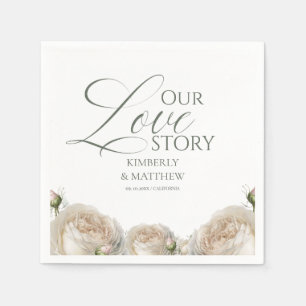 Elegant Sage Greenery Roses Wedding  Napkin