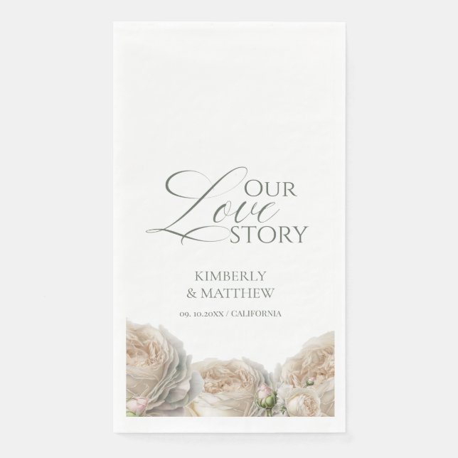 Elegant Sage Greenery Roses Wedding  Napkin (Front)