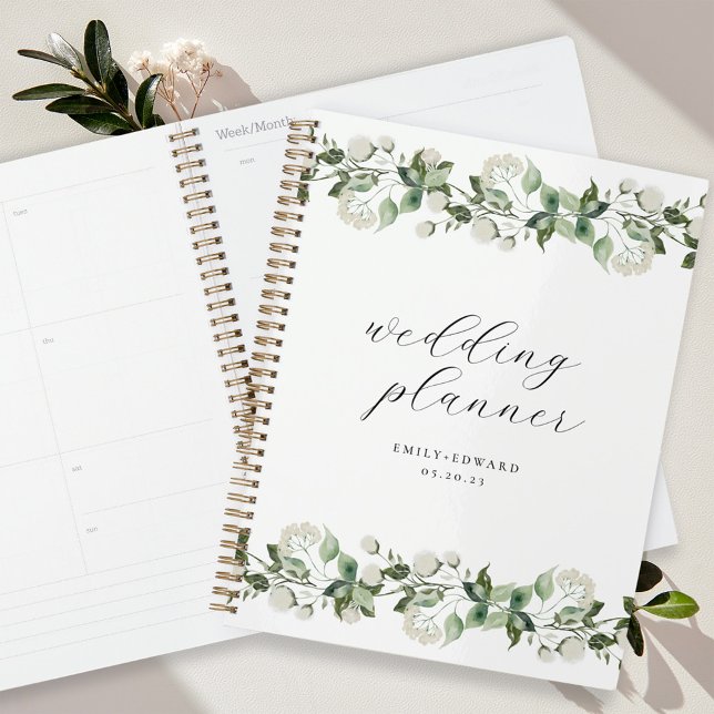 Elegant Sage Greenery & White Floral Wedding Planner (Creator Uploaded)
