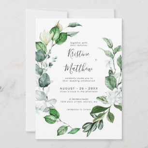 Elegant Sage Greenery Wreath White Floral Wedding Invitation