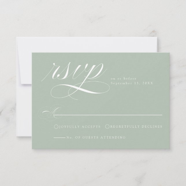 Elegant Sage Gren Calligraphy Wedding RSVP Card (Front)
