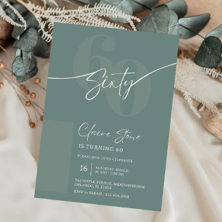 Elegant Sage Grey 60th Birthday Invitation