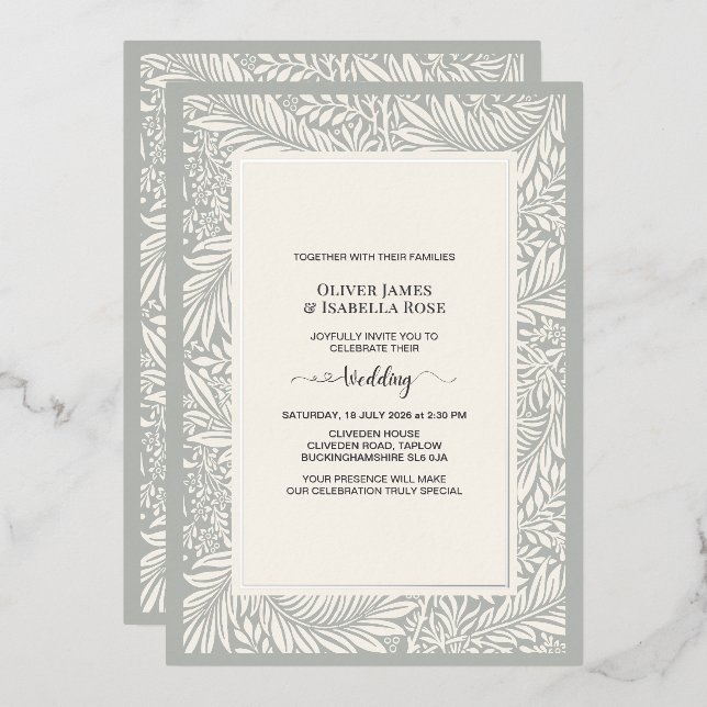 Elegant Sage Grey & Soft Ivory Wedding Invitation (Front/Back)