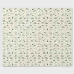 Elegant Sage Hand Drawn Pine Custom Christmas Wrapping Paper
