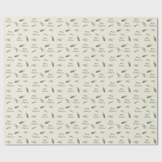 Elegant Sage Hand Drawn Pine Custom Christmas Wrapping Paper (Seam)