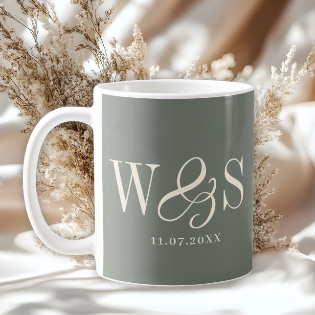 Elegant sage initial wedding couples coffee mug (Creator Uploaded)