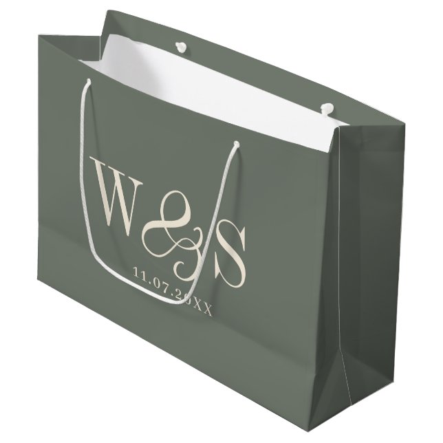 Elegant Sage initial wedding couples Large Gift Bag (Front Angled)