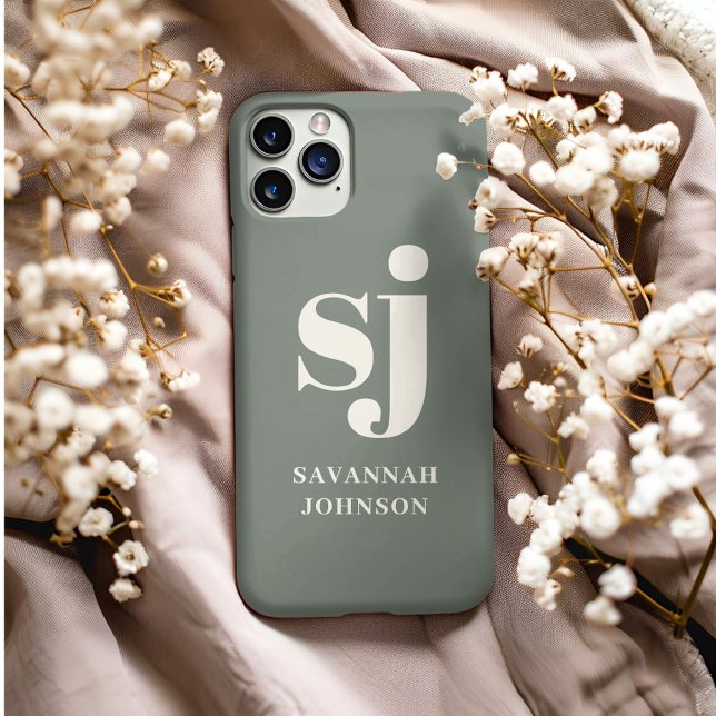 Elegant Sage monogram initials  Case-Mate iPhone Case (Creator Uploaded)