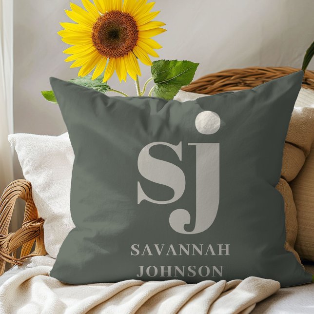 Elegant sage monogram initials  cushion (Creator Uploaded)