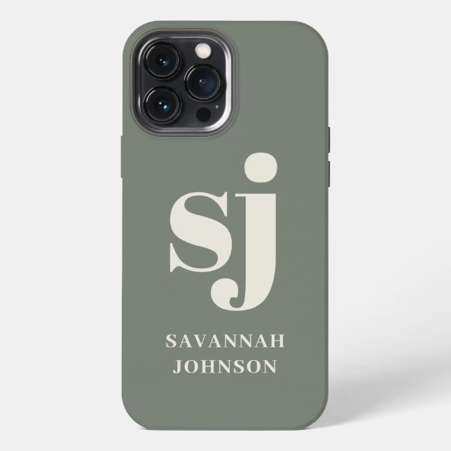 Elegant Sage monogram initials  iPhone Case (Back)
