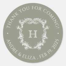 Elegant Sage Monogram Wedding Sticker