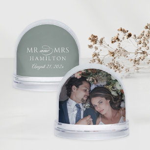 Elegant Sage Mr and Mrs Wedding Photo Snowglobe