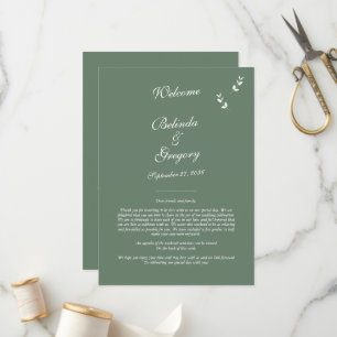 Elegant Sage Olive Green Script Wedding Itinerary Programme