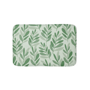 Elegant Sage & Olive Leaf Nature Pattern Bath Mat