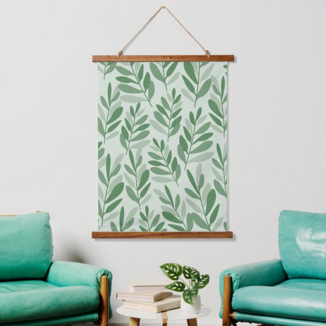 Elegant Sage & Olive Leaf Nature Pattern Hanging Tapestry (Living Room)