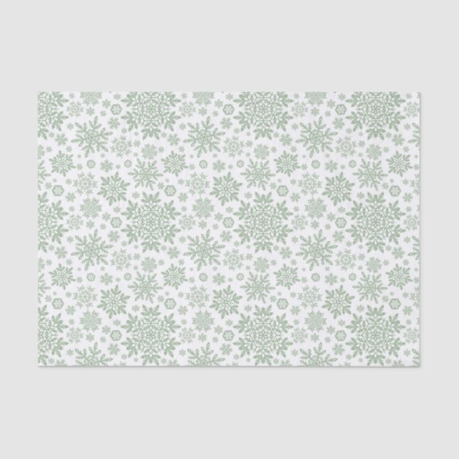 Elegant Sage Pine Snowflake (White) Tissue Paper (Front)
