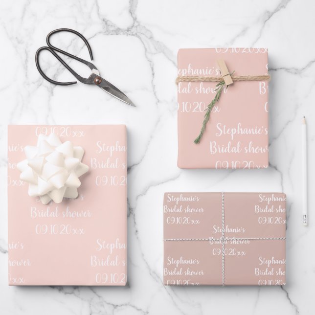 Elegant Sage Pink Bride Bridal Shower Wrapping Paper Sheet (Front)