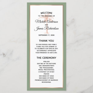 Elegant Sage Rose Gold Copper Palm Tree Wedding Programme