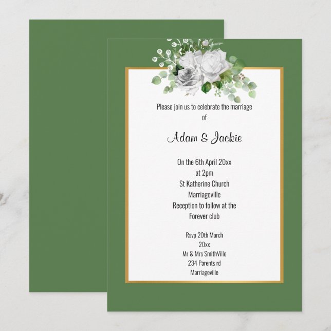 ELEGANT SAGE ROSE GOLD WEDDING  INVITATION (Front/Back)
