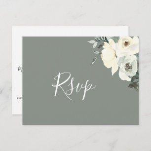 Elegant Sage Script RSVP Postcard with Meal Choice