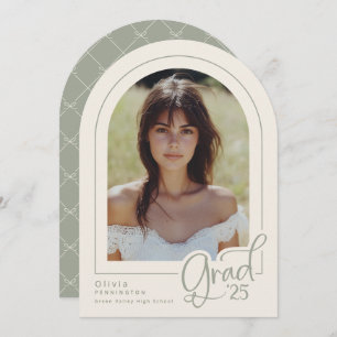 Elegant Sage Simple Arch Photo 2025 Grad Invitation