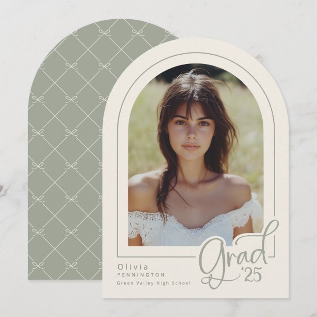 Elegant Sage Simple Photo 2025 Grad Announcement (Front/Back)