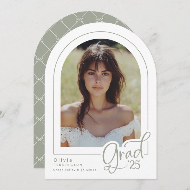 Elegant Sage Simple Photo 2025 Grad Announcement (Front/Back)