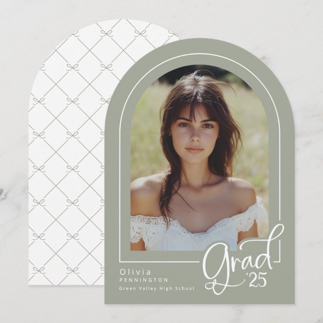 Elegant Sage Simple Photo 2025 Grad Announcement (Front/Back)