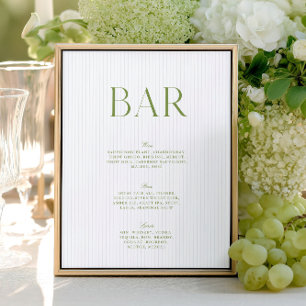 Elegant Sage & Soft Blue Stripes Wedding Bar Sign