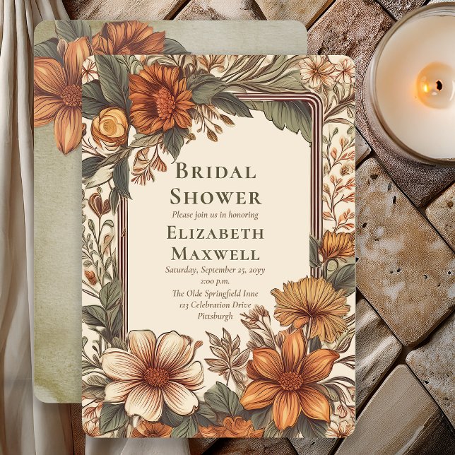 Elegant Sage Terracotta Floral Bridal Shower Invitation (Elegant botanical bridal shower invitation in warm sage and terracotta tones 🌿)