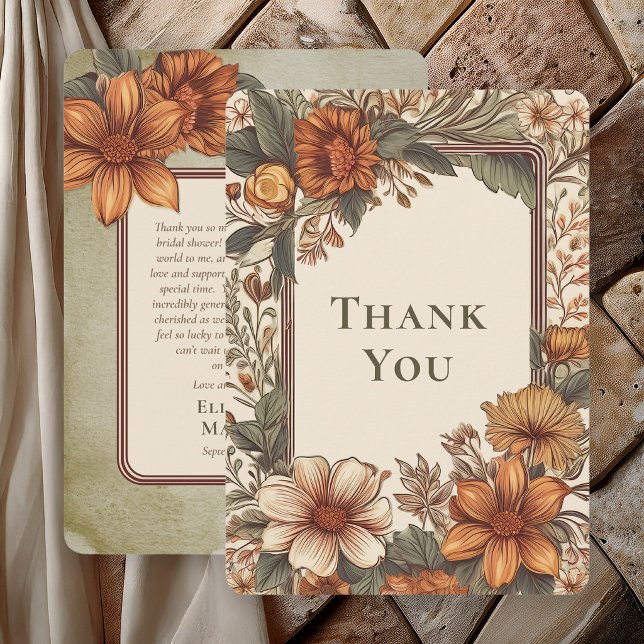 Elegant Sage Terracotta Floral Thank You Card (Elegant Botanical Sage Terracotta Thank You Card)