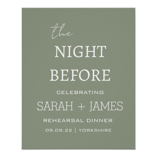 Elegant Sage the Night Before Rehearsal Dinner Poster (Front)