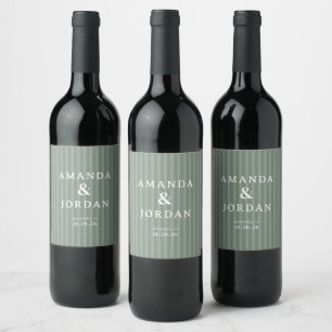 Elegant Sage Vertical Stripes Wine Label