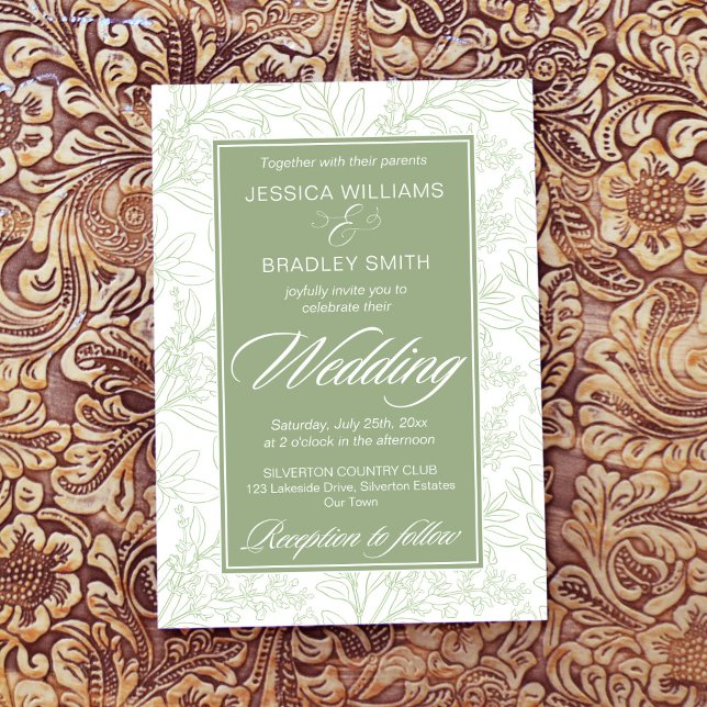 Elegant sage vintage botanic sage pattern wedding invitation (Creator Uploaded)