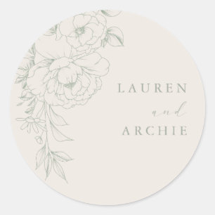 Elegant Sage Vintage Floral Wedding Classic Round Sticker