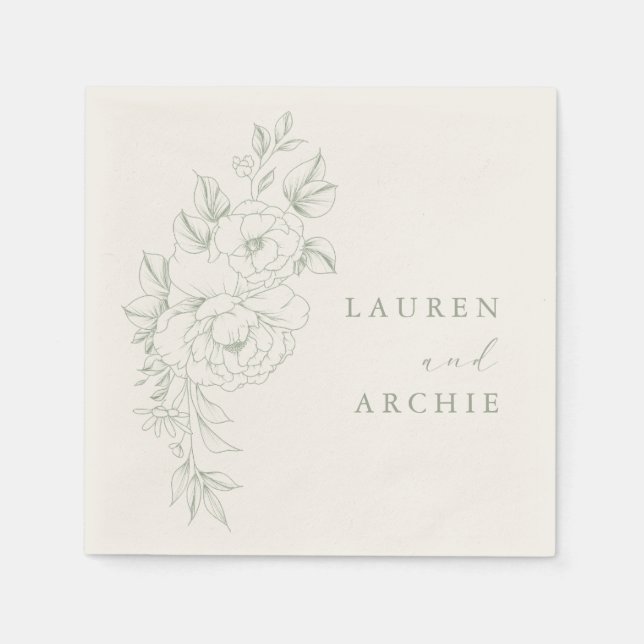 Elegant Sage Vintage Floral Wedding Napkin (Front)