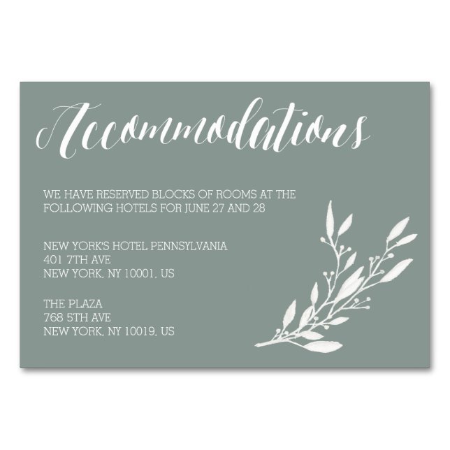 Elegant Sage Wedding Accommodation Cards (Front)