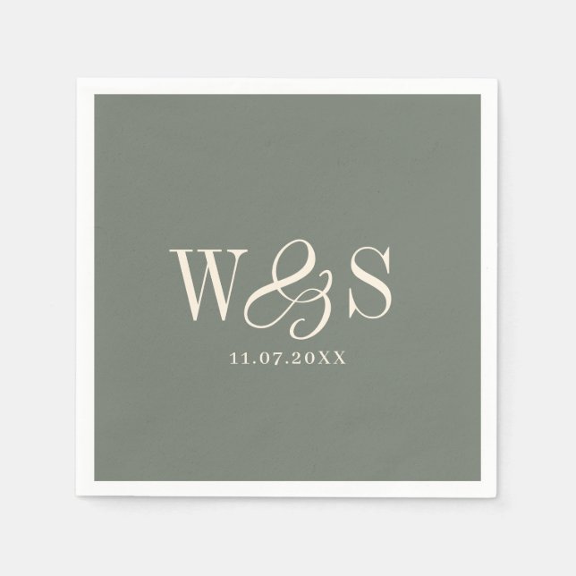 Elegant Sage wedding couples initials Napkin (Front)