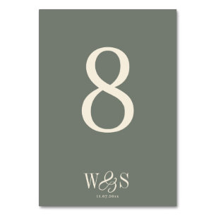 Elegant Sage wedding couples initials Table Number