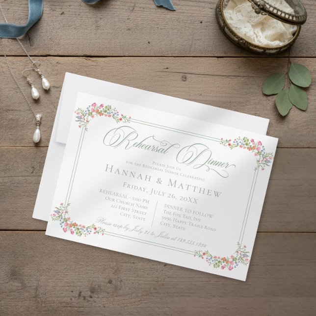 Elegant Sage Wildflower Crest Wedding Rehearsal Invitation (Creator Uploaded)